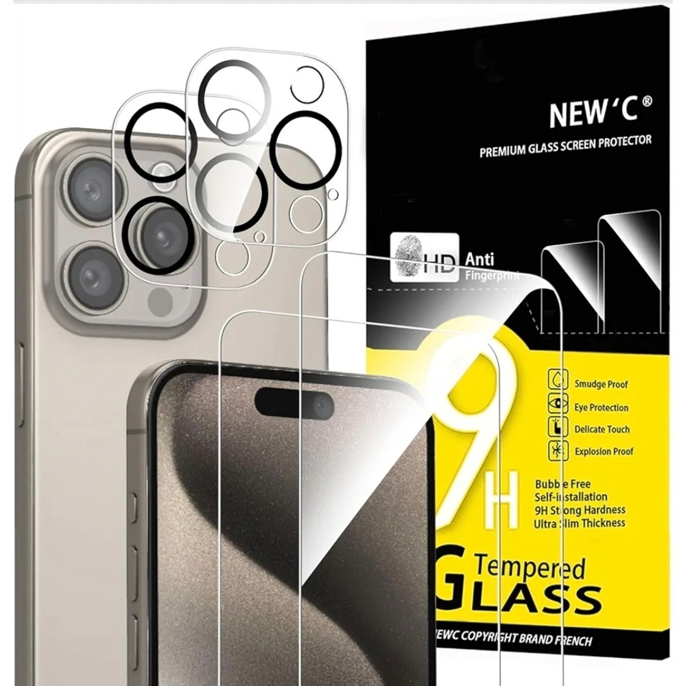 2 iPhone 15 Pro Max Screen Protector (6.7 inch) + 2 Camera Lens Protector s2 box